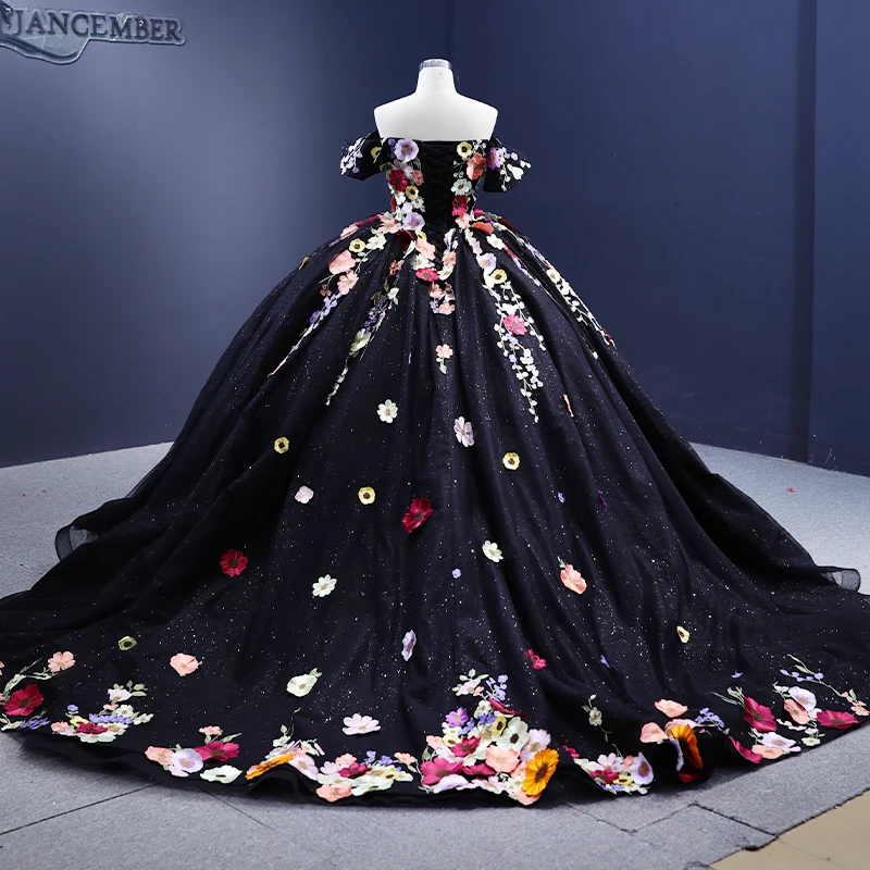 Quinceanera Dresses Ball Gown Flower Vestidos De 15 Años Black Sweetheart Flowers Evening Party Dress 2022 RSM222240 Bar Mitzvah