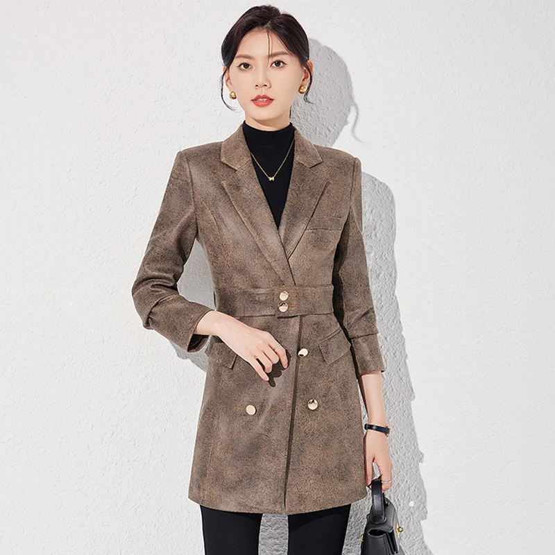 

Высококачественный элегантный женский пиджак со шнуровкой на талии для похудения, осенне-зимний модный облегающий офисный женский пиджак средней длины, топ