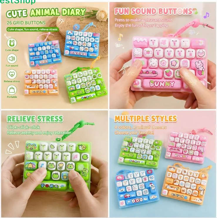 〔Z〕Cute Cartoon Mini Keyboard Fidget Toy With Kawaii Animal Prints And Portable Lanyard For Backpack Decor Kids Birthday Gifts