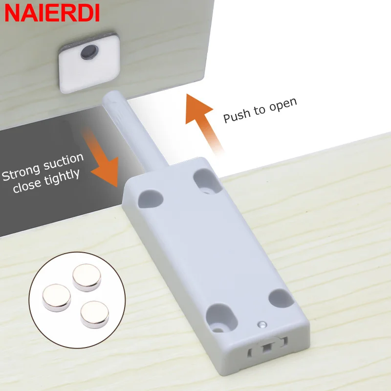 NAIERDI 2 Pieces Magnetic Door Catch ABS Heavy Duty Cabinet Catches Latch Hidden Kitchen Cabinet Handles Damper Buffer Hardware