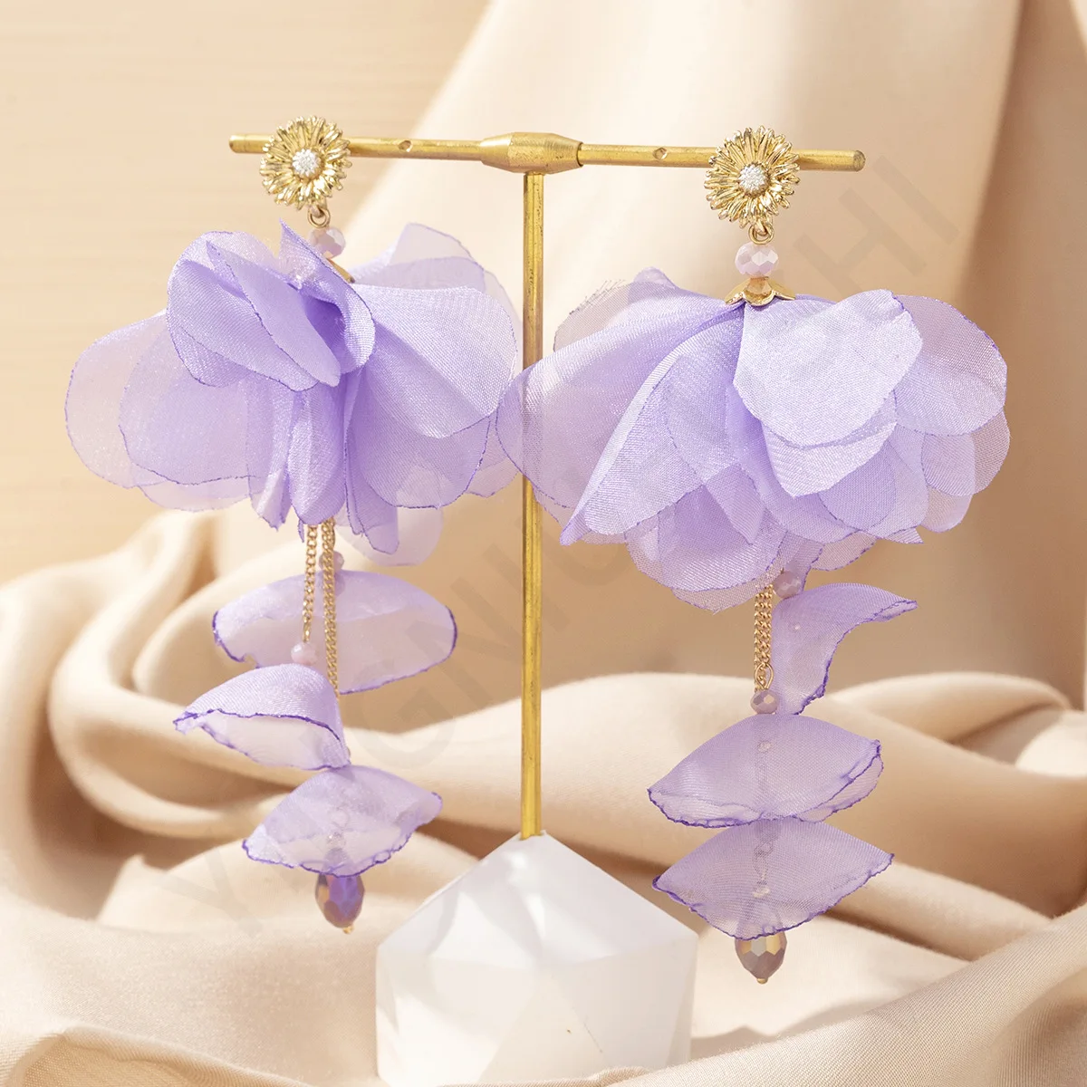 2025 Temperament Fairy Fabric Silk Flower Earrings Long Elegant Beads Tassel Fashion Flower Earrings for Women Chic Jewelry Gift