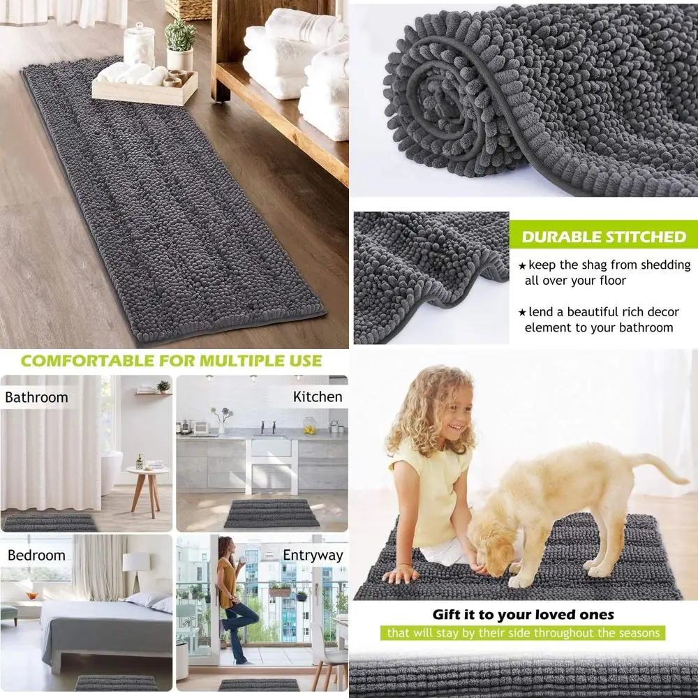 

Large 70x24 Farmhouse-Style Soft Bath Rugs - Water-Absorbent Mats for Bathroom, Shower, and Kitchen, 1 Piece