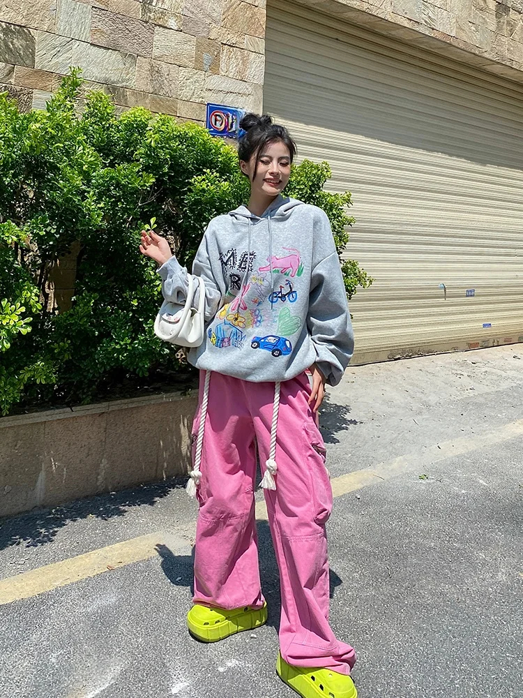 

Американский стиль, мультяшный принт, женская толстовка с капюшоном, весна-осень, свободный крой, модный бренд, парная толстовка, уличный стиль, длинный рукав...