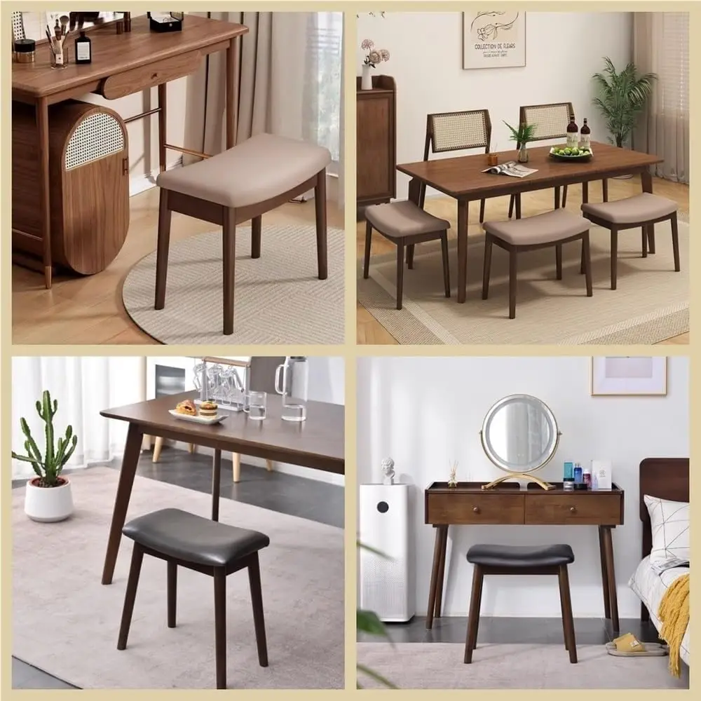 Vanity Stool, Upholstered Piano Stool, Saddle Stool Cushion,Leather Foot Stool,Makeup Chair with Solid Wood Legs,Vanity Stools image 6