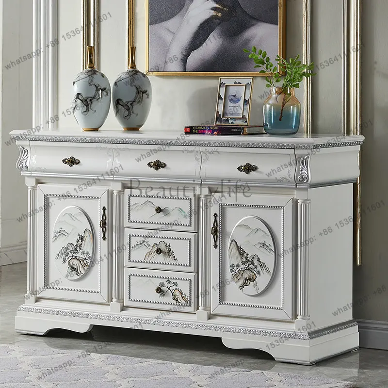 New Chinese-style entrance cabinet American solid wood dining side white villa end view platform