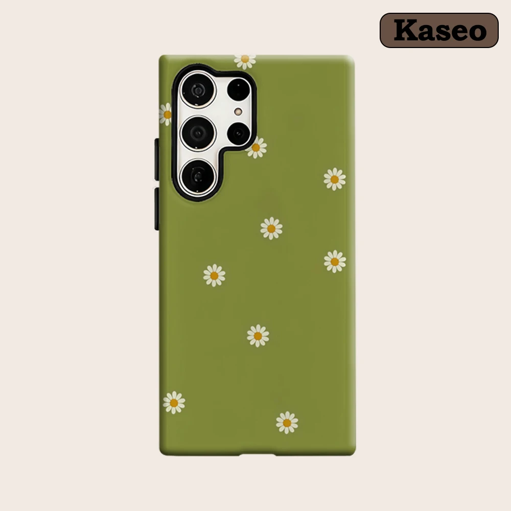 Kaseo Phone Case for Samsung Galaxy S26 S25 Ultra S24 S23 Ultra Plus Shockproof Double Layer Olive Daisy Meadow Print Cover