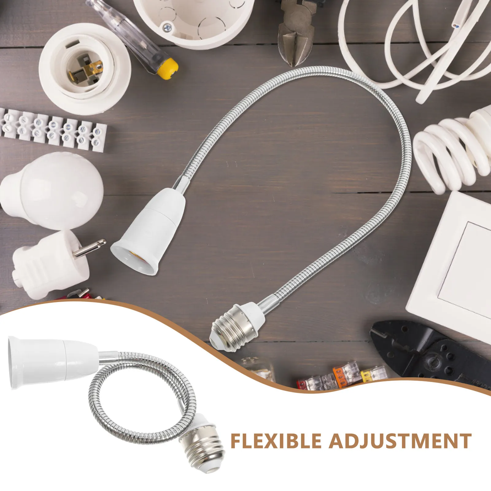 E27 Universal Lamp Holder with Flexible Extension Arm Light Socket Extender Adjustable for High Ceilings Indoor Outdoor Lighting
