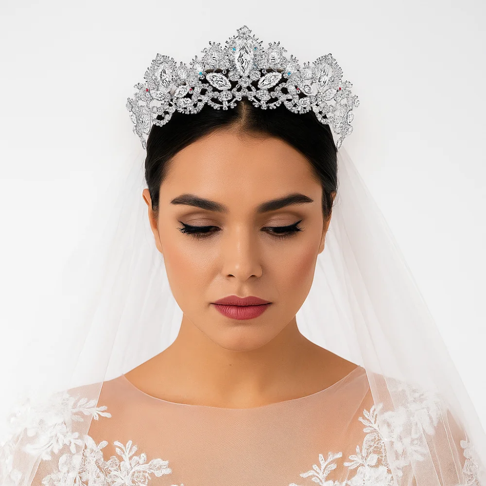 

Sparkling Shiny Baroque Crown Crystal Dazzling Wedding Bridal Tiara Hair Ornaments Luxury Style Rhinestone Crown