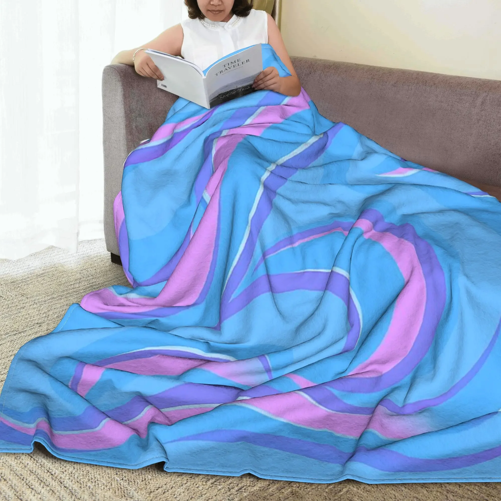 Happy Pink Swirl with Bright Blue Background Blanket Super Soft Fleece Sofa Throw Blanket for Couch Bedding Outdoor