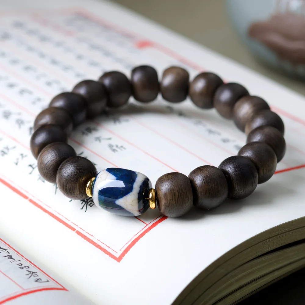 جديد الأبيض العود طبل حبة سوار الأصلي الأزرق ملون النمر الأسنان Tianzu حبة النمط الصيني تحصيل سوار