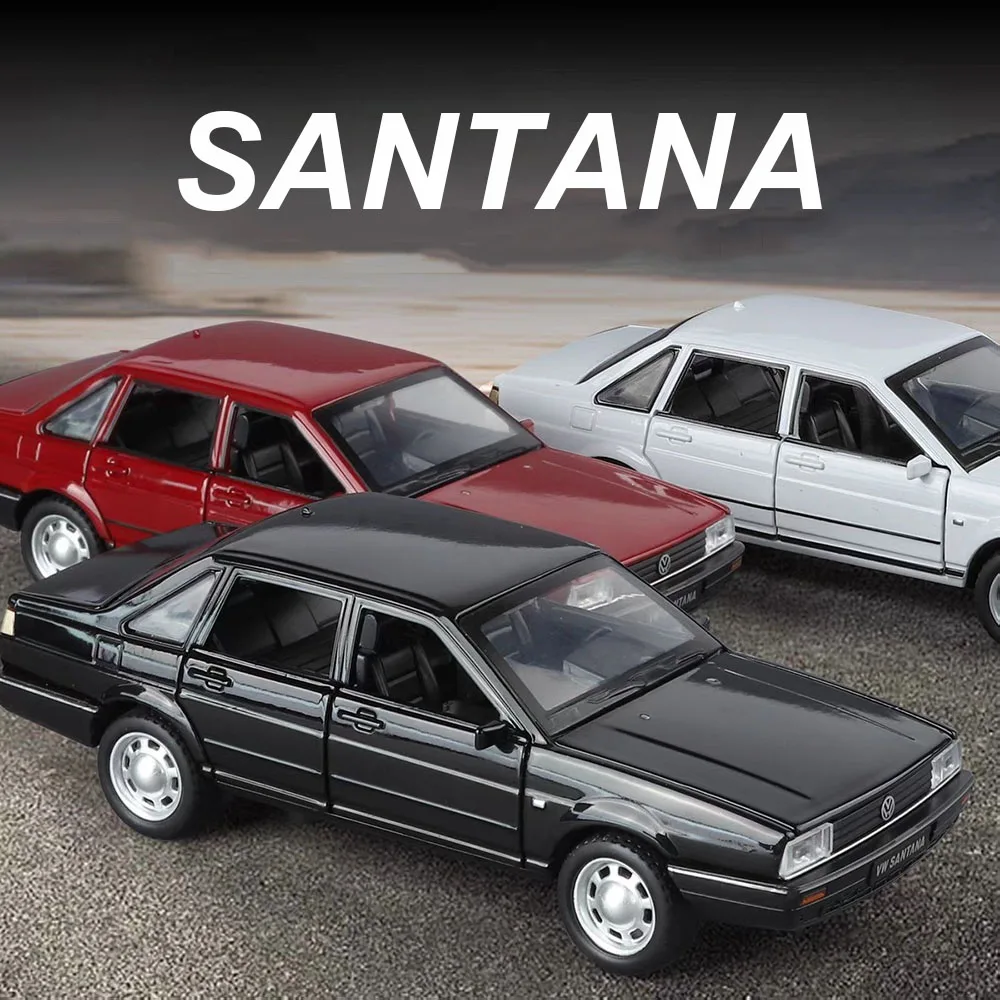 1:32 Santana CC Miniature Model Toy Diecast Alloy Car Sound Light Pull Back Door Opened Front Wheel Steering Cars Boy Gift Adult