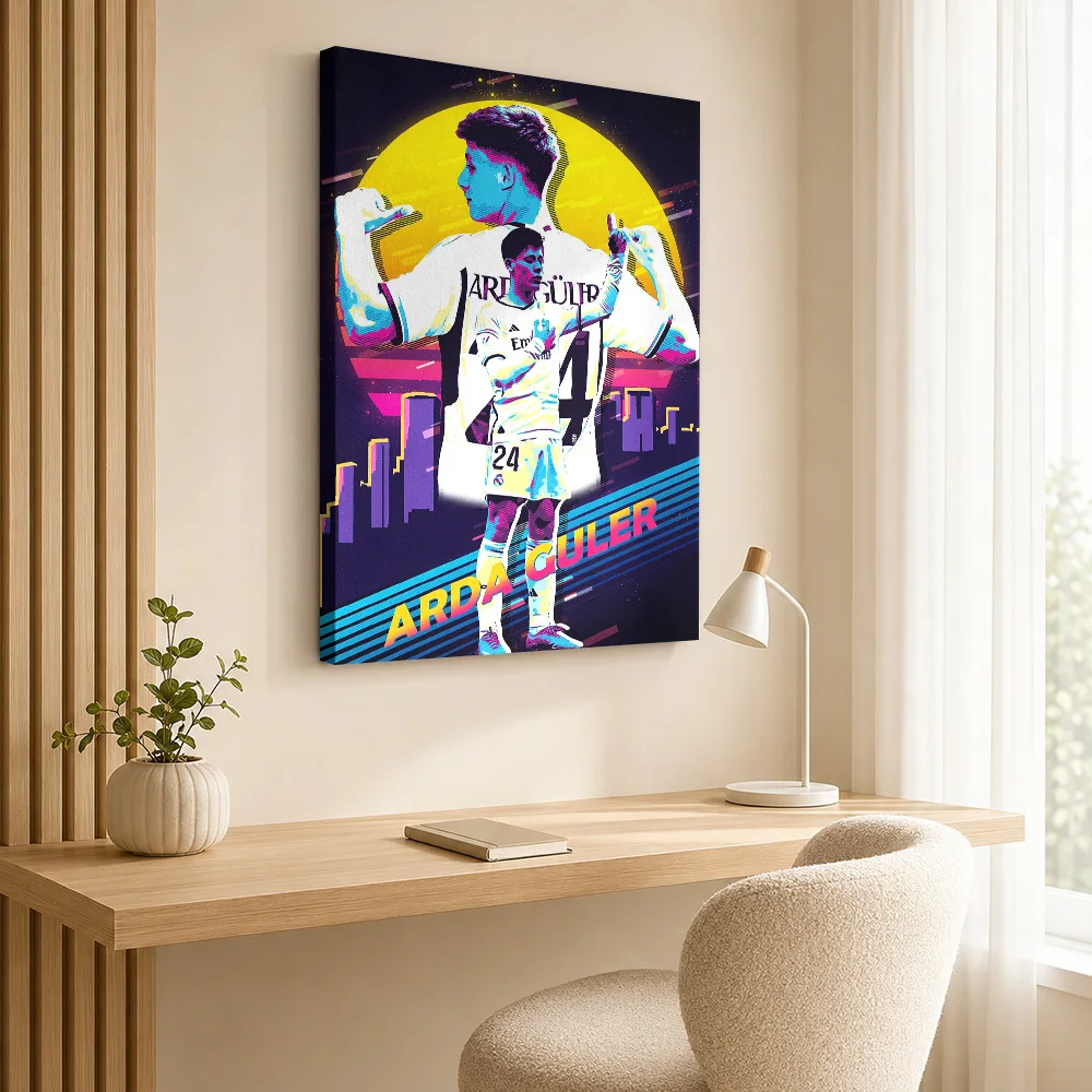 Arda Guler Holding Jersey Canvas Print Personalized Photo Retro Synthwave Wall Art For Sports Lounge, Football Supporter Gift