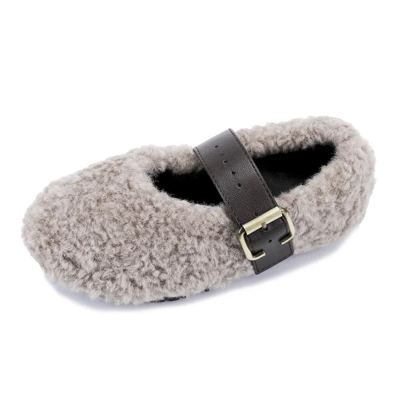 Kid\'s Autumn Winter Shearling Shoes Children Furry Warm Soft Fashionable Shoes Girls Toddler Cute Fleece Casual Plush Flat Shoes