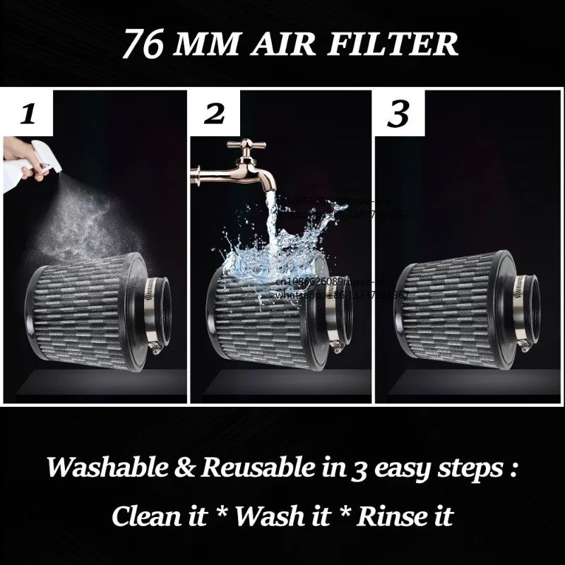 Car modified air filter 76mm intake mushroom head filter, mushroom head air filter 3inch cross-border