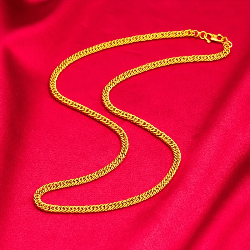 Luxurious 9999 24K genuine gold women's flat chain gold necklace, simple and elegant women's exclusive gold jewelry necklace, view 2