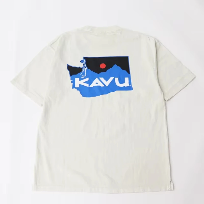 KAVU اليابانية في الهواء الطلق المحملة الرجال النساء غسلها القطن فضفاضة تناسب خريطة طباعة جولة الرقبة قصيرة الأكمام الصيف الشارع الشهير