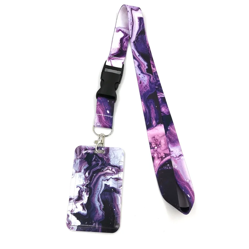 Cool Waves Marble pattern Lanyard Credit Card ID Holder Bag Student Women Travel Card Cover Badge Car Keychain Decorations