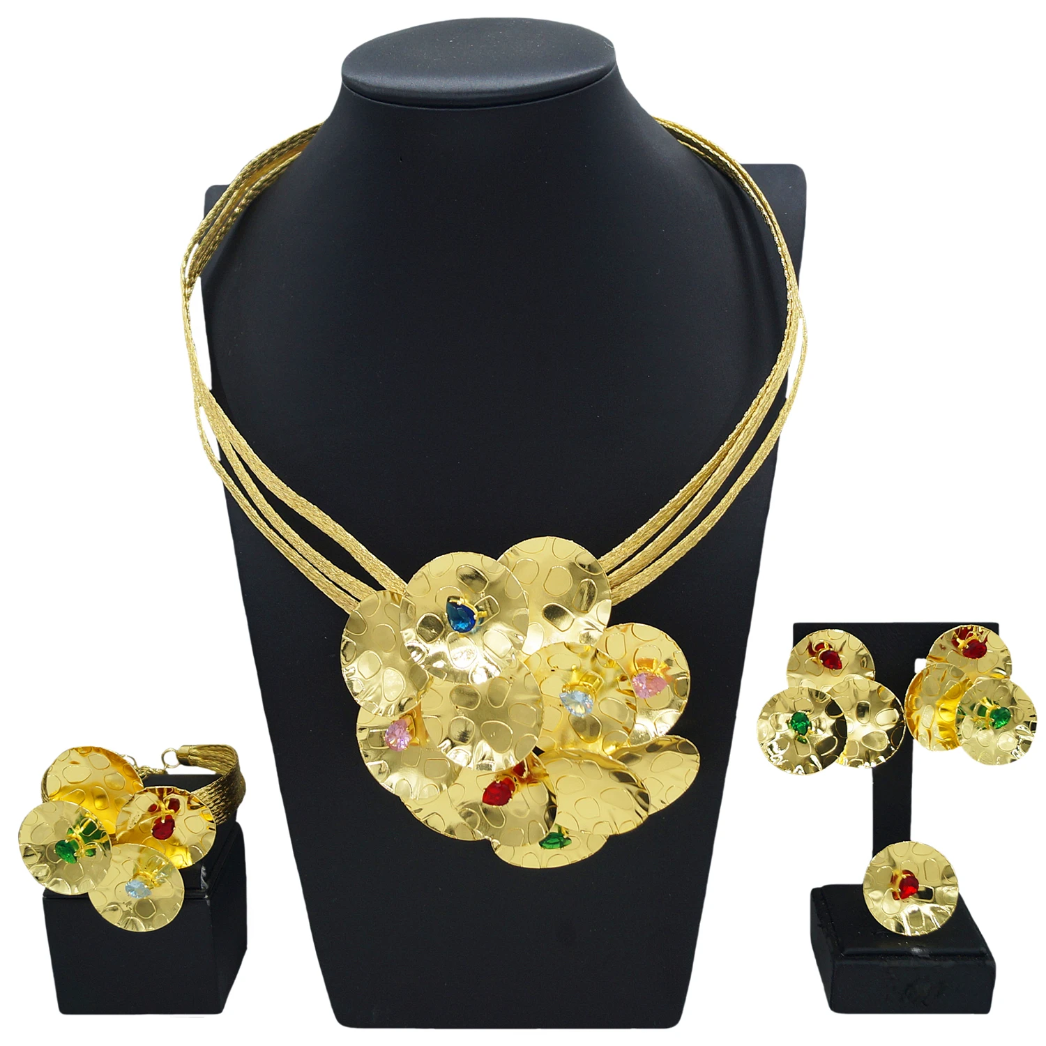 New In Women's Jewelry Sets Gold Plated Flower Necklaces Simple Earrings Italian Fashion Rings Bracelets Wedding Accessories