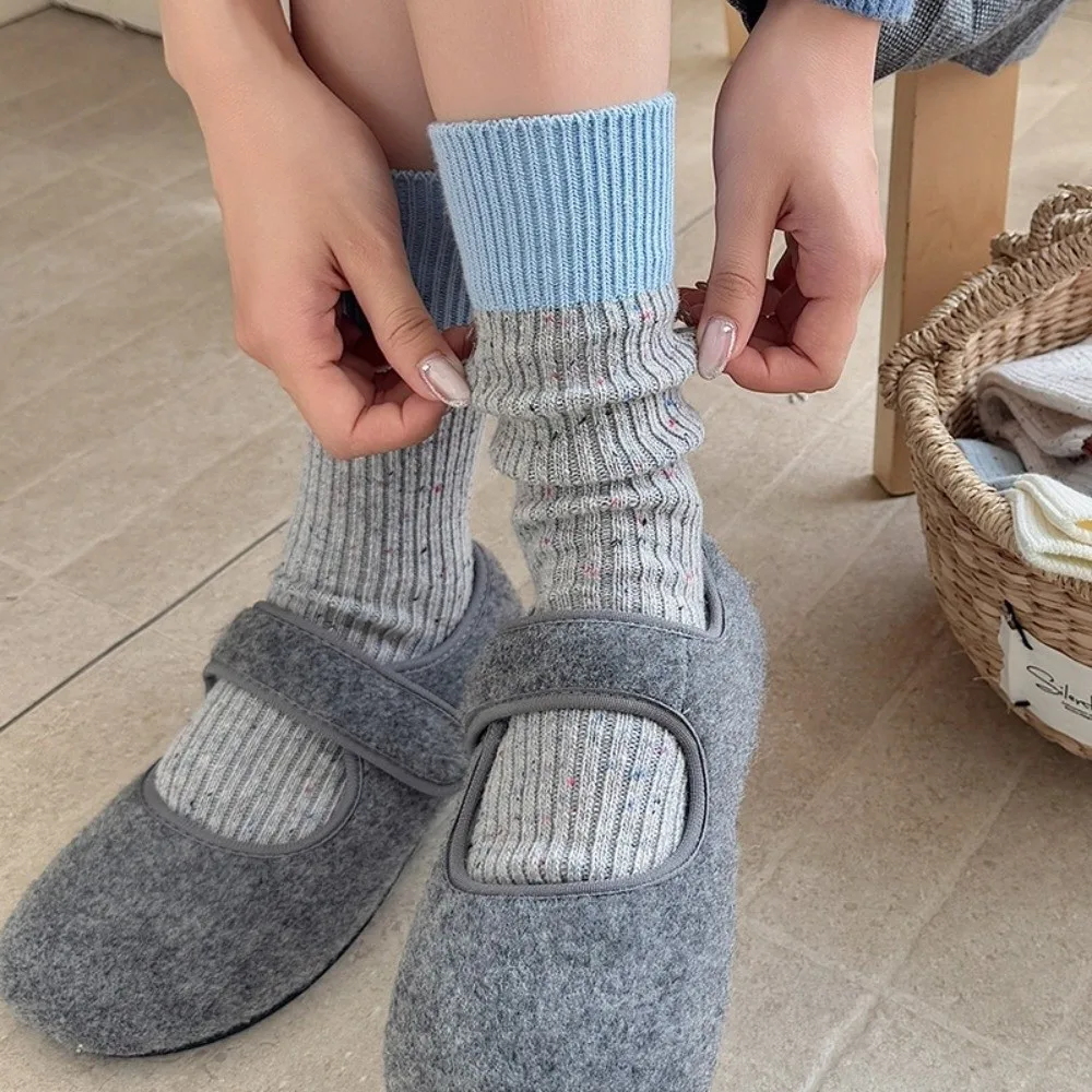 Cute Thick Warm Socks Soft Breathable Cotton Mid Tube Socks Mixed-color Dot Women Stockings Autumn Winter