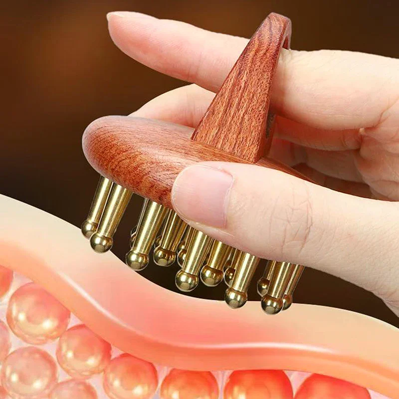 Tooth Solid Copper Meridian Brush Red Sandalwood Handle Massage Brush Multipurpose Beauty Body Relaxation Sculpting Massage Tool