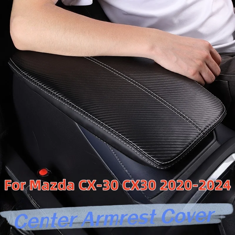 Cubierta de la caja del reposabrazos de la consola central de fibra de carbono del coche para Mazda CX-30 CX30 CX 30 2020 2021 2022 2023 2024 decoración Interior