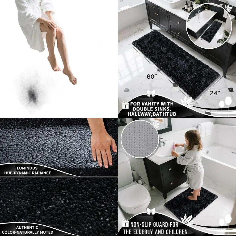 

60x24 Inch Thick Chenille Bath Rug, Soft Absorbent, Non-Slip, Machine Washable, Quick-Dry for Bathroom & Shower