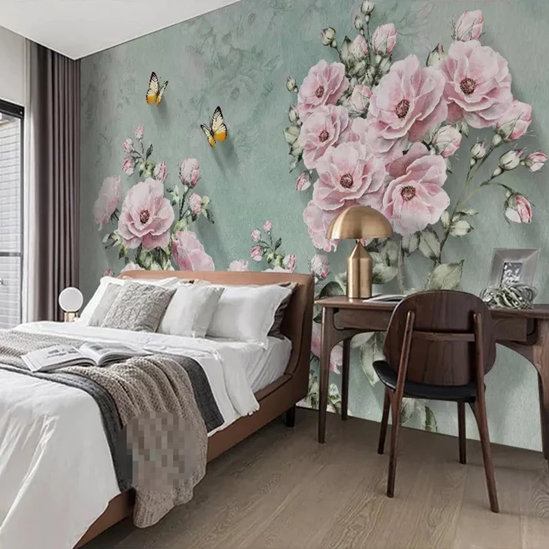 Customized Mural Wallpaper 3D Retro European Flower Butterfly Study Bedroom Living room sofa TV background wall restaurant Hotel