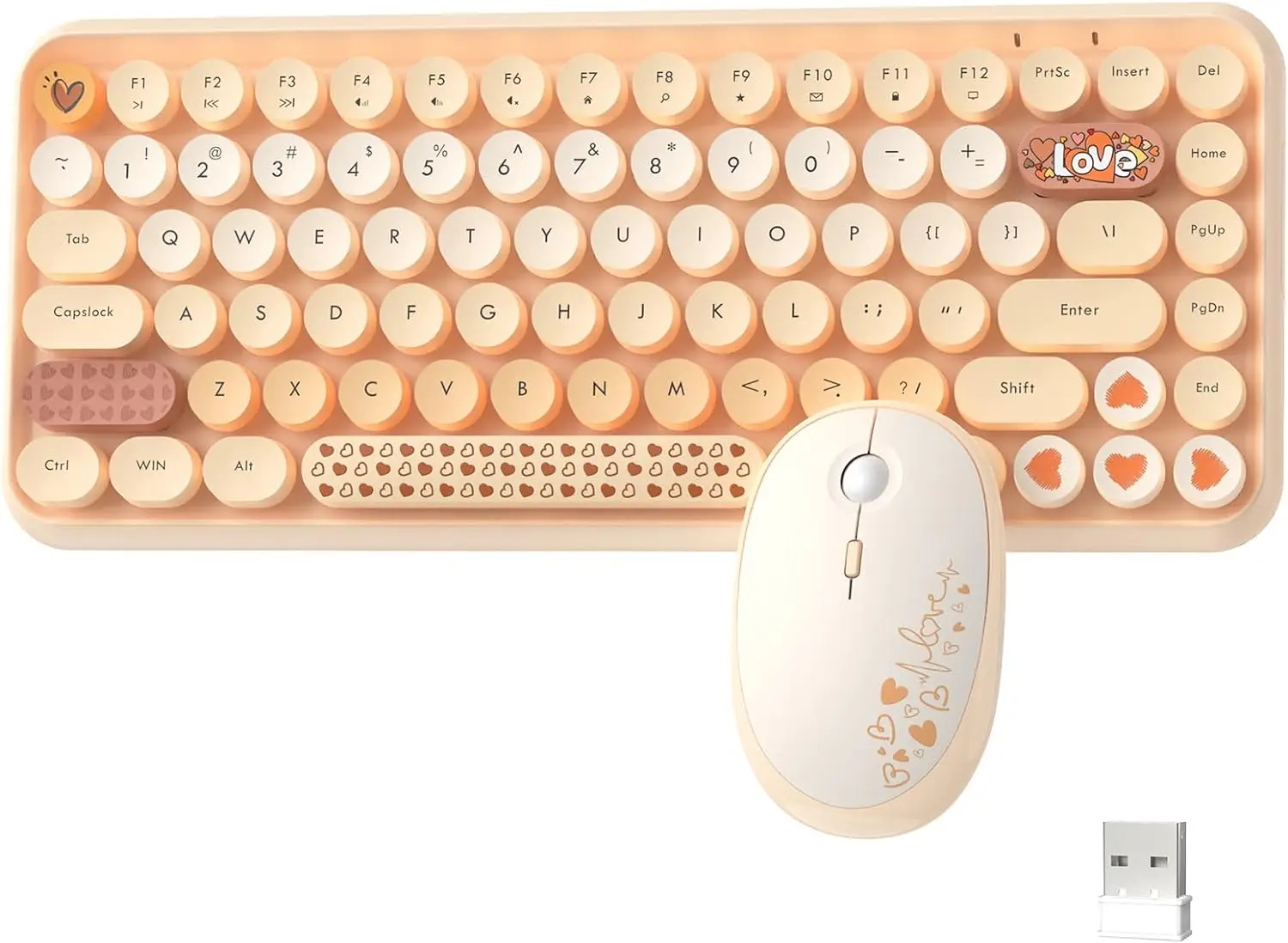

Симпатичные круглые колпачки с градиентом для Retro Typewriter308i, розовый беспроводной набор клавиатуры и мыши 2,4G,