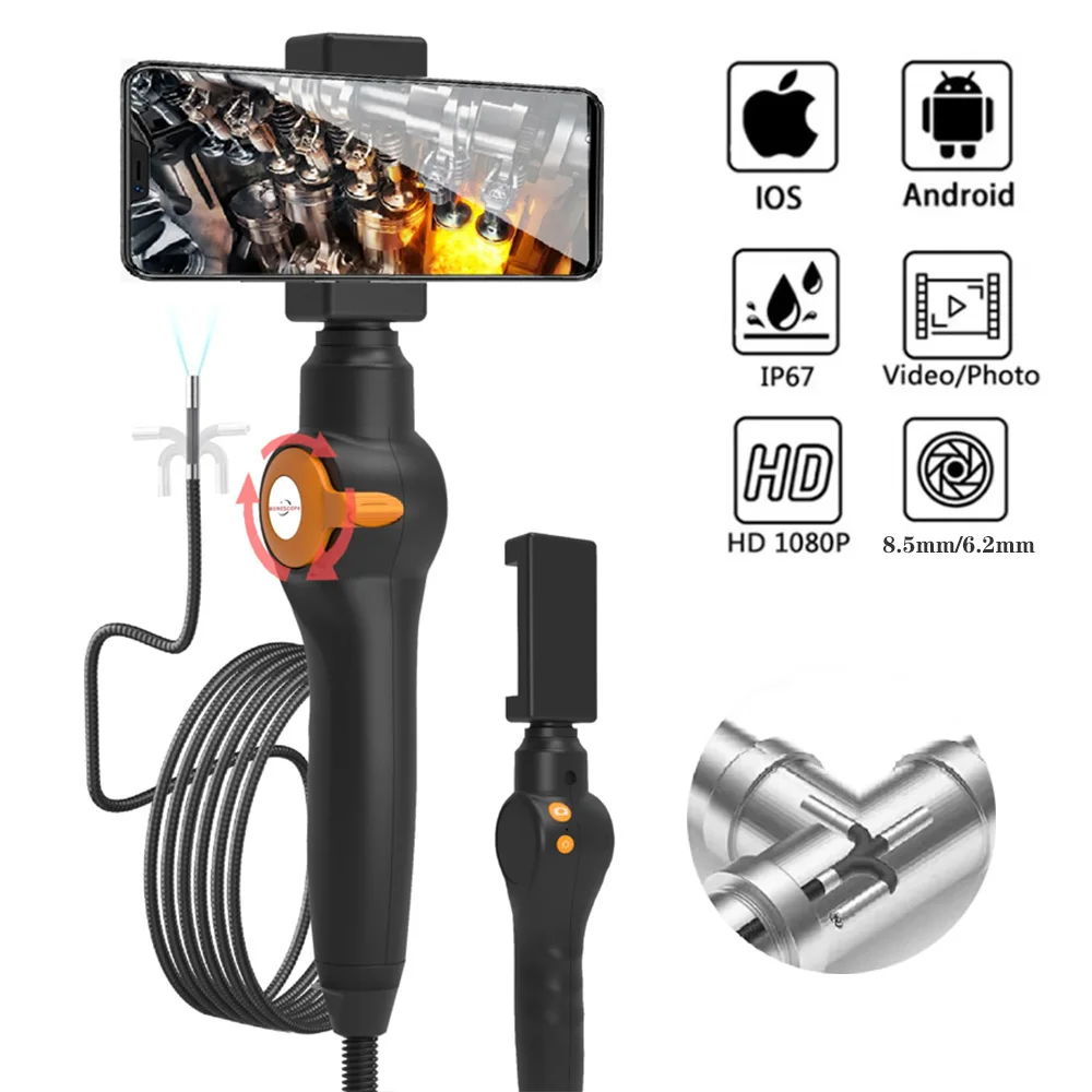 

Two-Way Industrial Piping Endoscope Camera for Smartphone Type-C Android IOS Inspection Camera Endoscopic Rotary 360 8.5mm/6.2mm