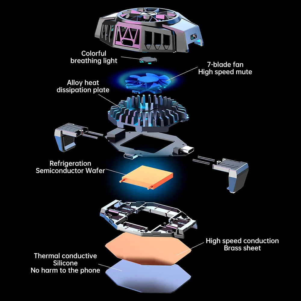 مبرد هاتف محمول صغير للألعاب ، مشعاع لهاتف آيفون ، شاومي ، سامسونج ، هواوي ، محترف ، أشباه الموصلات ، مروحة تبريد ، بالوعة حرارية