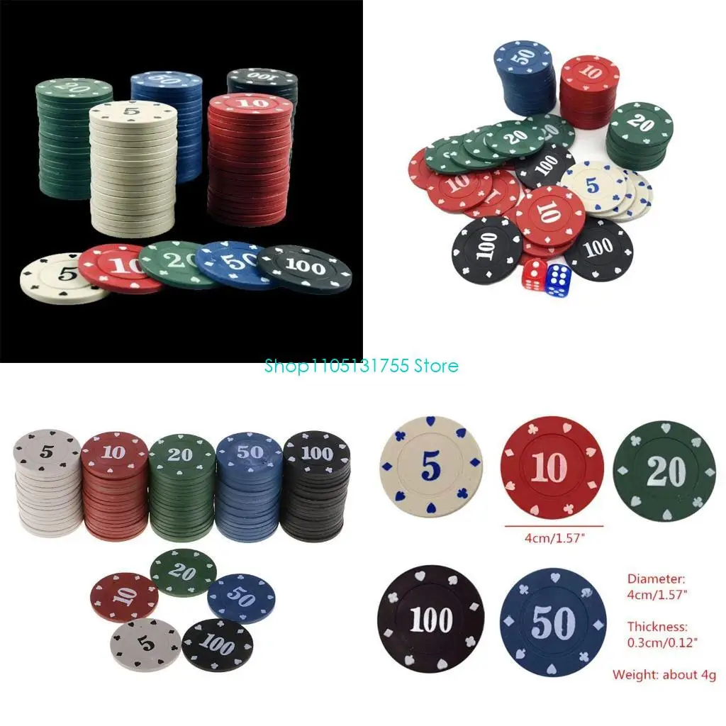 K0EF 100Pcs Round Plastic Chips Casino Card Game Baccarat Counting Accessories Entertainment Chip Entertainment