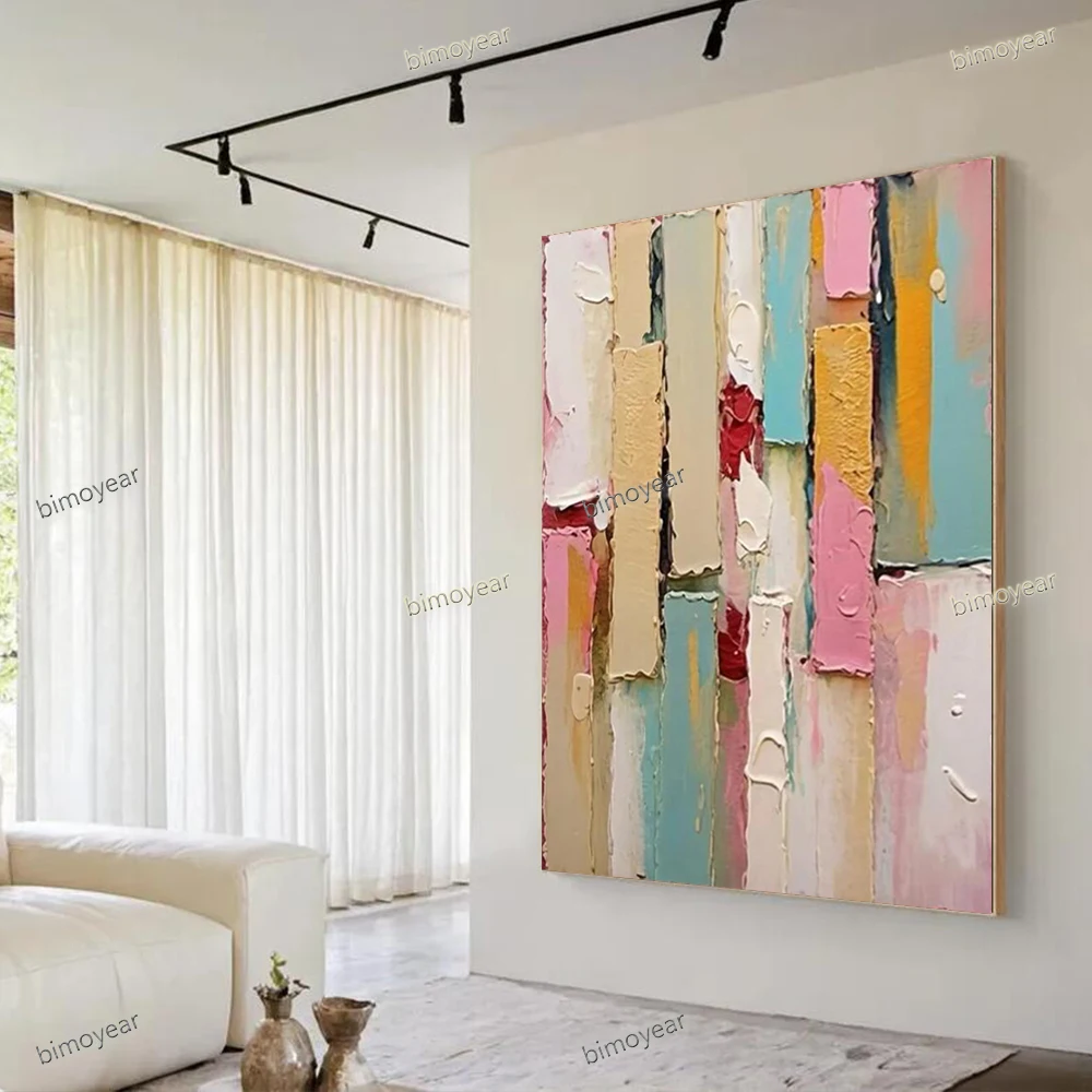 

100% Handmade Abstract Oil Painting - Colorful Stripes Canvas Art - Living Room Wall Decor - Unique Home Decorative Picture Gift