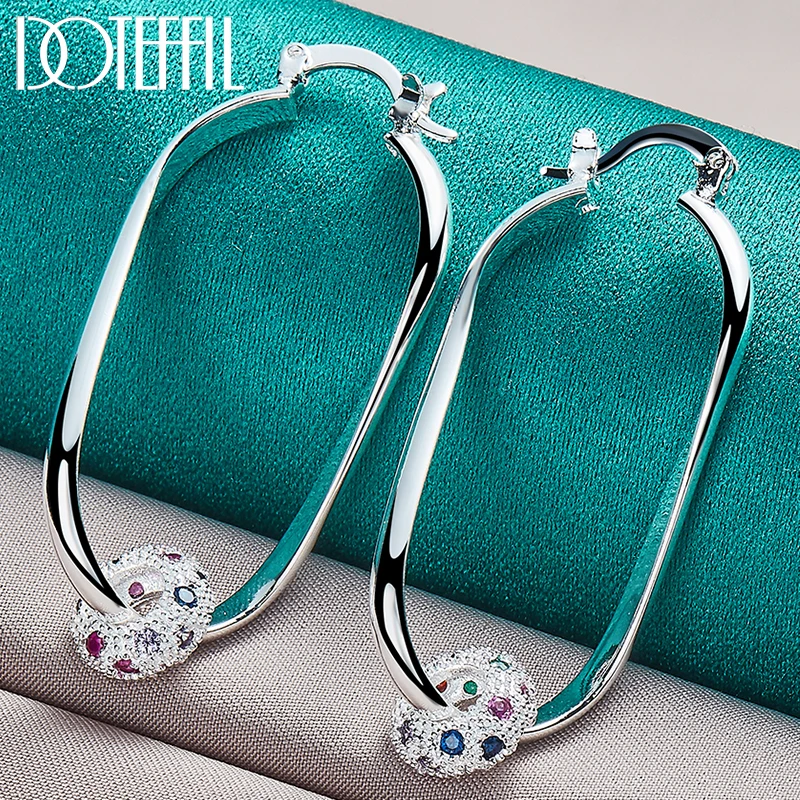 

DOTEFFIL 925 Sterling Silver Round Colored AAA Zircon Hoop Earring For Woman Fashion Party Wedding Engagement Party Jewelry