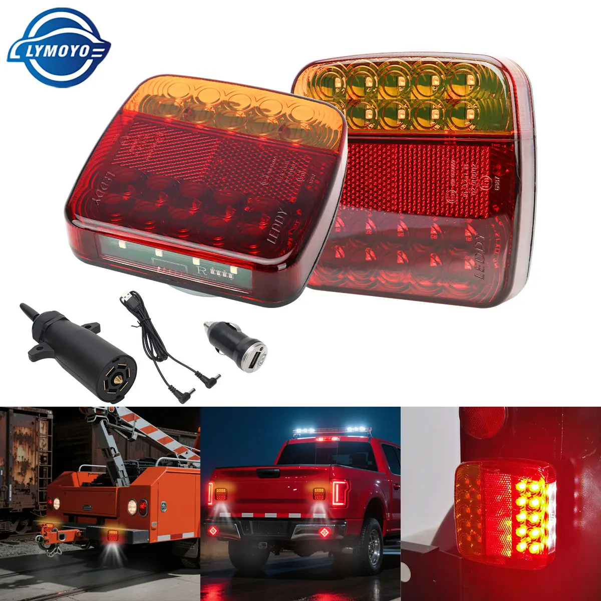 

1 Set 5V LED Trailer Truck Tractor Lights Wireless / Wired Square Tail Stop Indicator Rear DRL Driving Lamp Signal Light