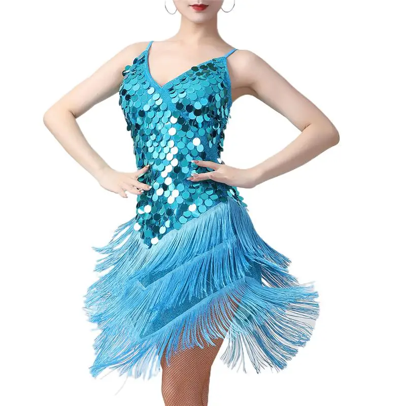 Women Fringe Tassel Sequin Latin Dance Dress Costume Tango Samba Ballroom Jazz Dancewear Competition Suit Rave Outfit Clothes