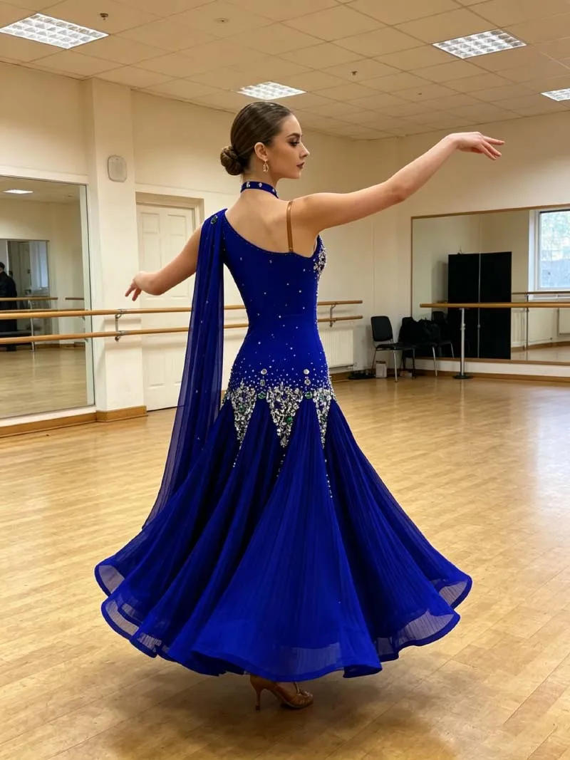 Standard Ballroom Dance Dresses Dark Blue Advanced Ballroom Competition Dance Dress Adult New Design Waltz Dance Skirt Women
