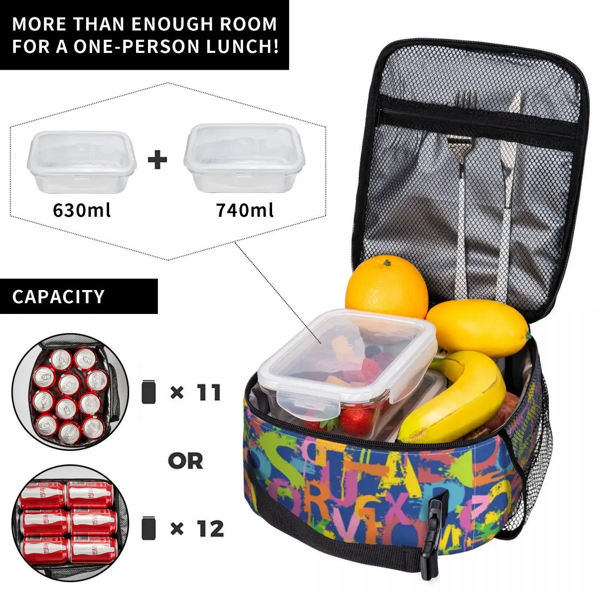 Seamless Pattern With Alphabet Letters Lunch Bag Portable Lunch Box Beach Graphic Design Cooler Bag Cute Waterproof Lunch Bags