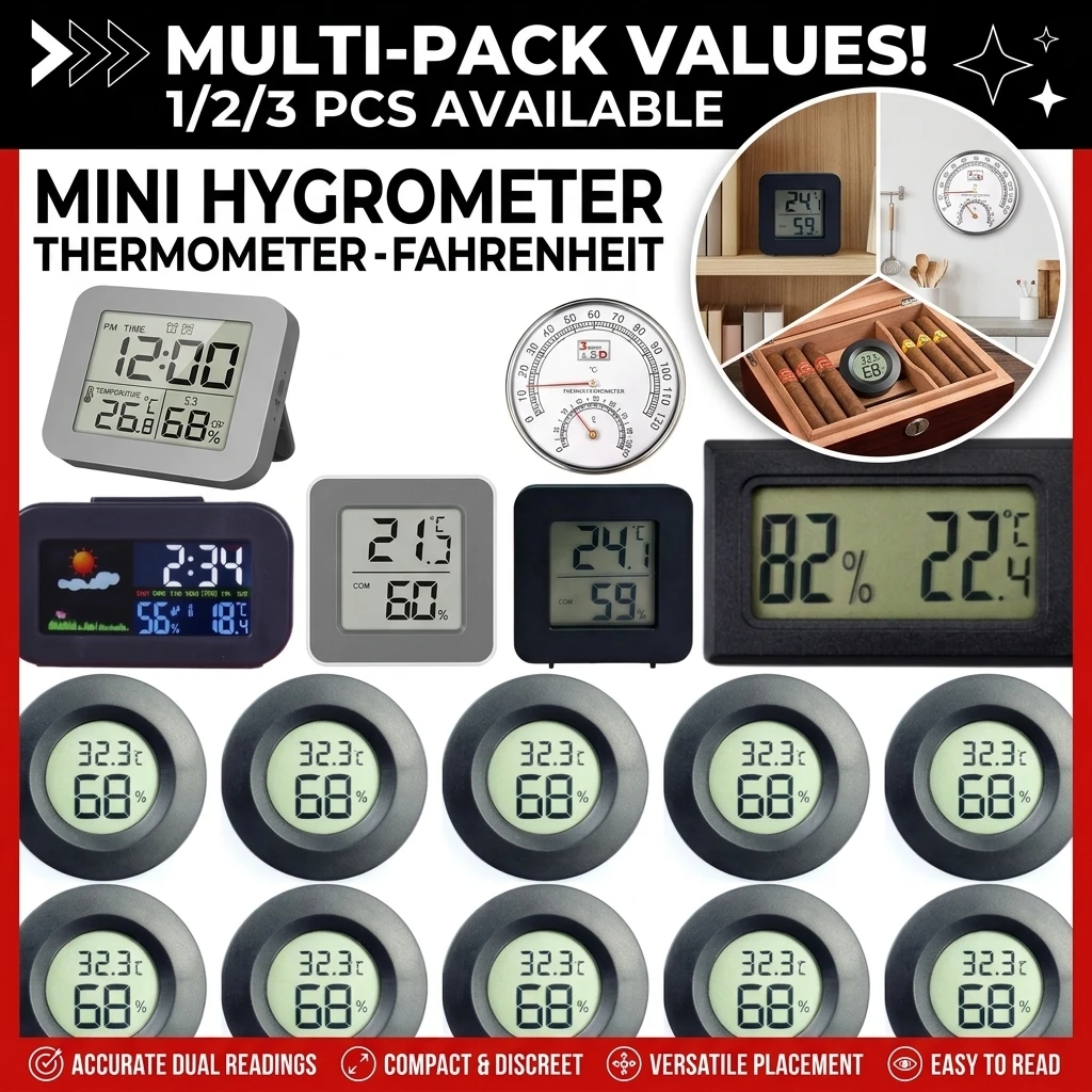 1~3pcs Mini Hygrometer Thermometer Fahrenheit or Celsius Meter Digital LCD Monitor Indoor Room Round Humidity Temperature Gaug