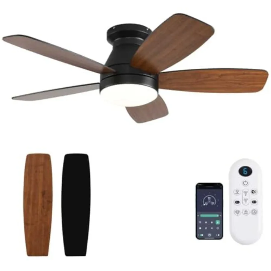 

42inch Ceiling Fans with Lights Low Profile Ceiling Fan with Light and Remote Control/APP Control Flush Mount Reversible Motor