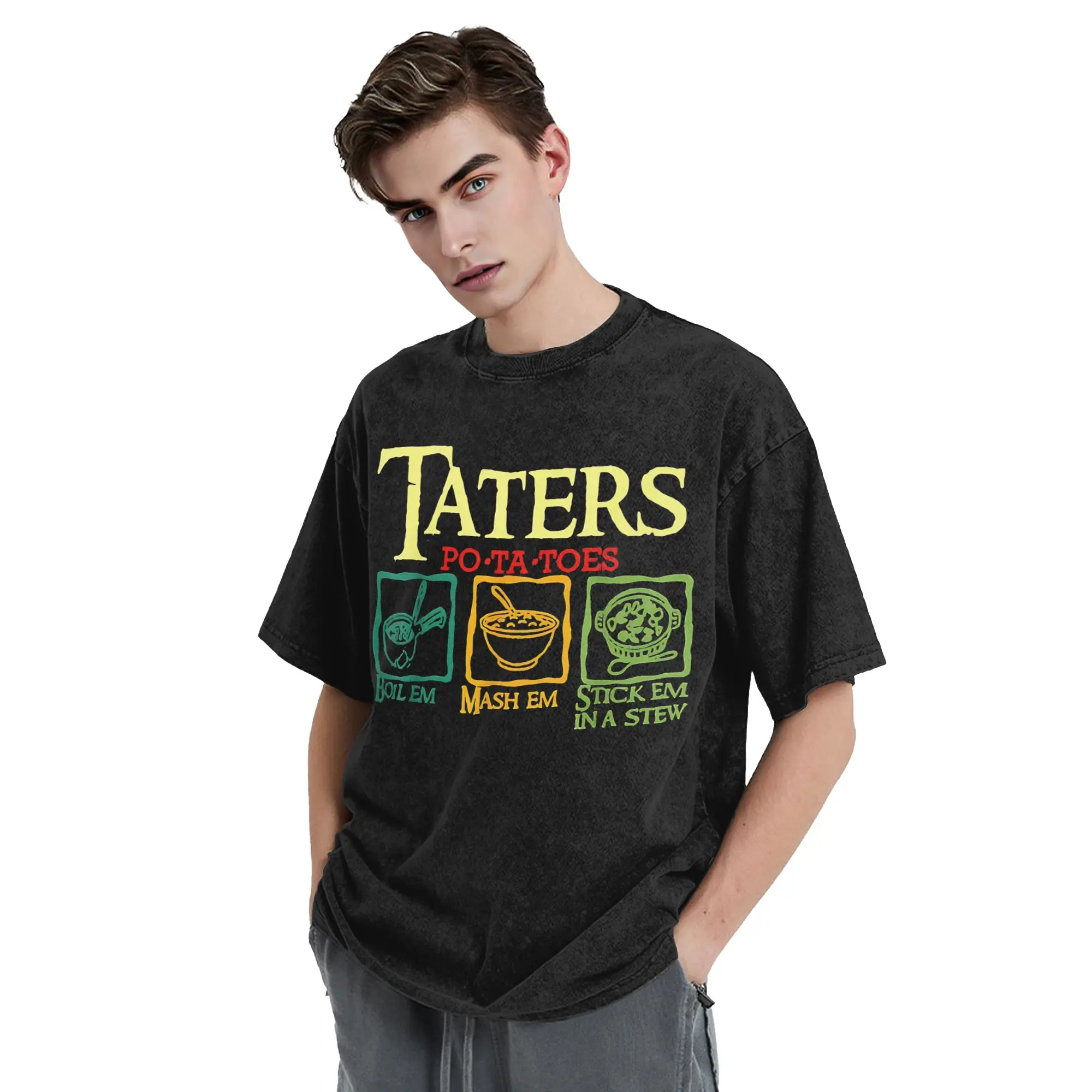 Taters Po-ta-toes Washed T Shirts Streetwear Hip Hop Novelty T-Shirt L-Lords R-Rings Tees Men Women Cotton Harajuku Printed