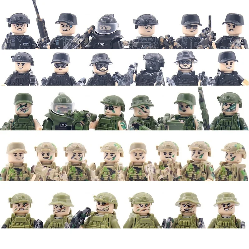 

City Police Camouflage Special Forces Ghost Commando Military Weapon Vest Building Blocks Army Soldier Figures Bricks Kids Toys