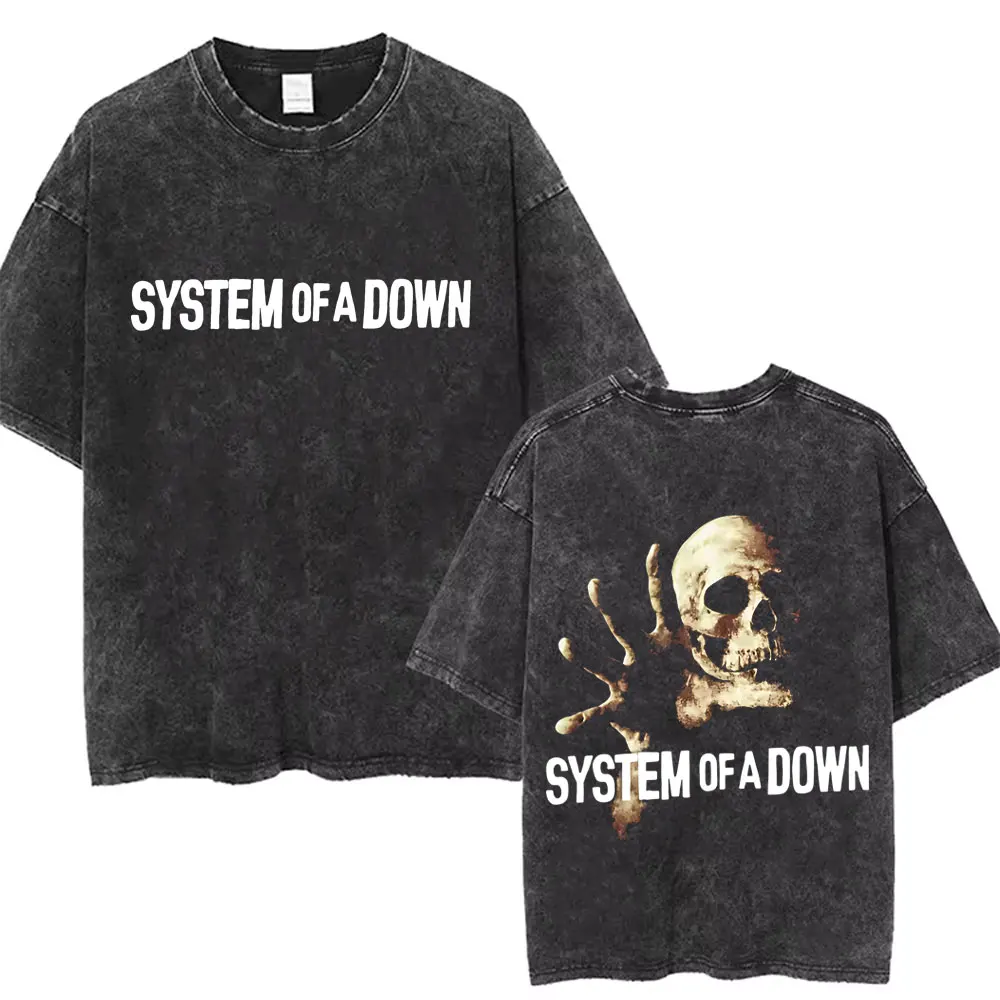 Washed Vintage System of A Down Toxicity T-shirts Skeleton Graphic T-shirt Men Women Rock Oversized Alternative Metal T Shirts