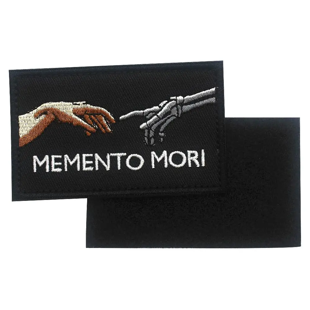 MEMENTO MORI Embroidery Hands Tough The Skull Hands Hook & Loop Embroidered Fabric Patch Tactical Jackets For Bag Coat Badges