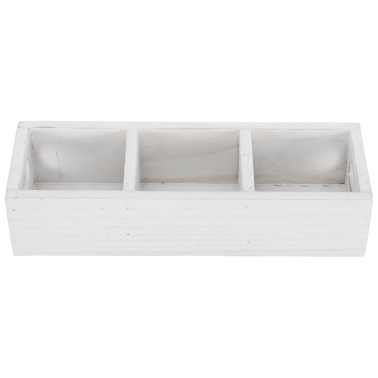 Wooden Tea Chest Organizer – 3-Section White Compact Tea Bag & Sugar Packet Storage Box for Kitchen Countertop