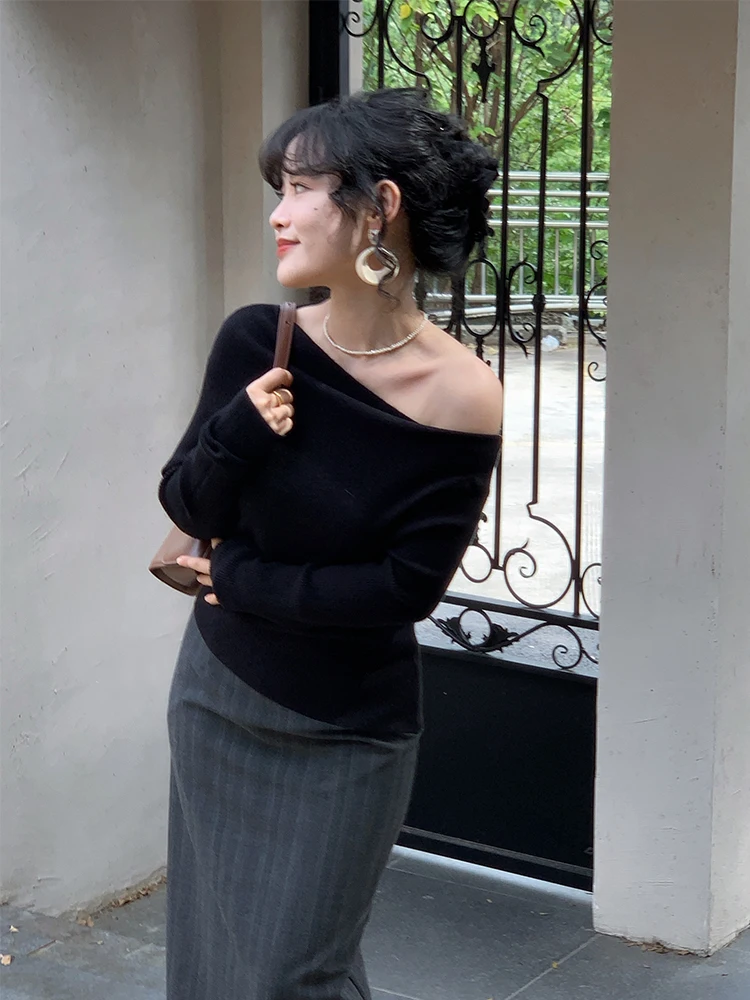 

Yuan ng Autumn Winter Long Sve Knitted Top Women's One oulder Design Slim Fit Faionable Casual Sle Regular Length