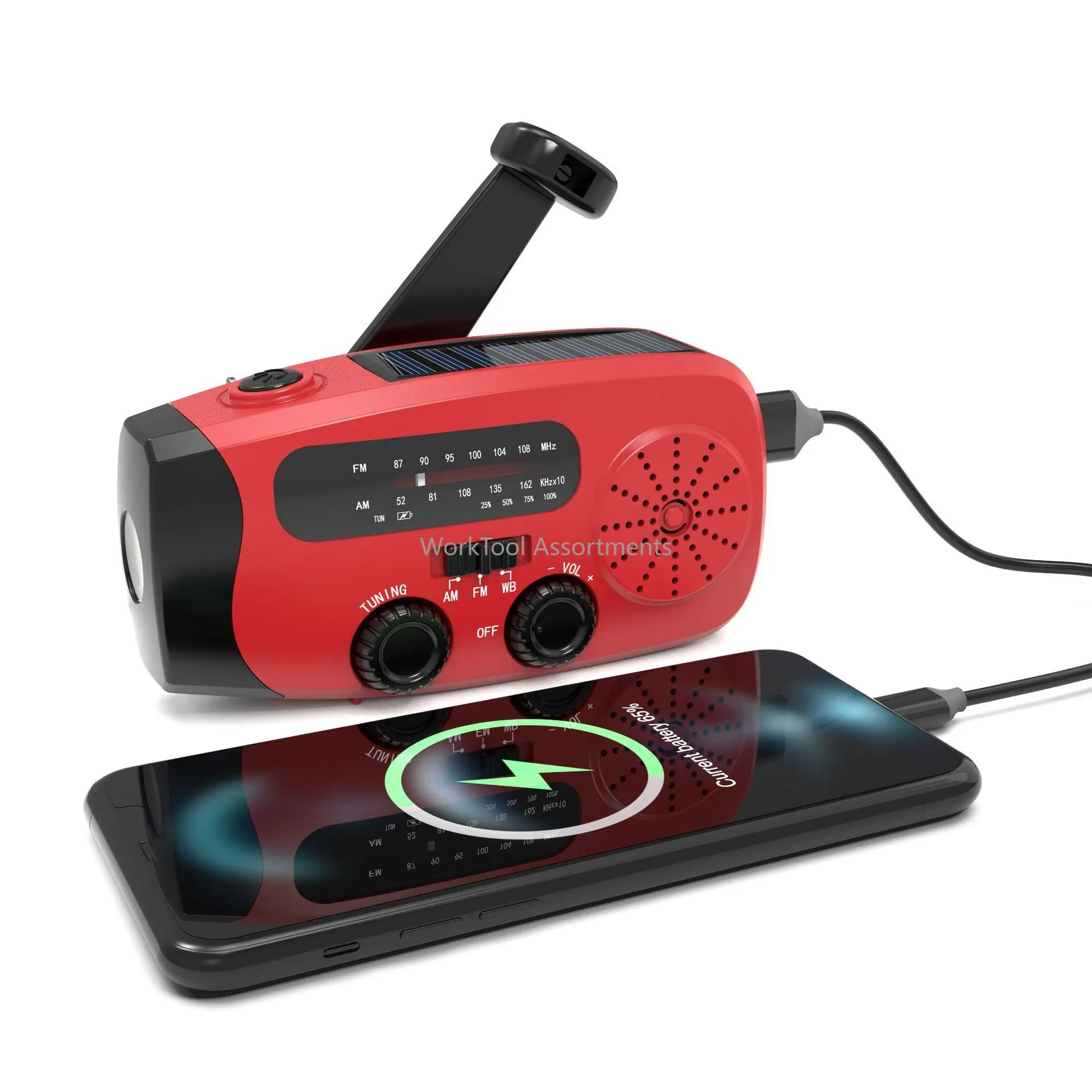 Solar emergency radio Multi-function flashlight Advanced portable outdoor hand-cranked power generation radio