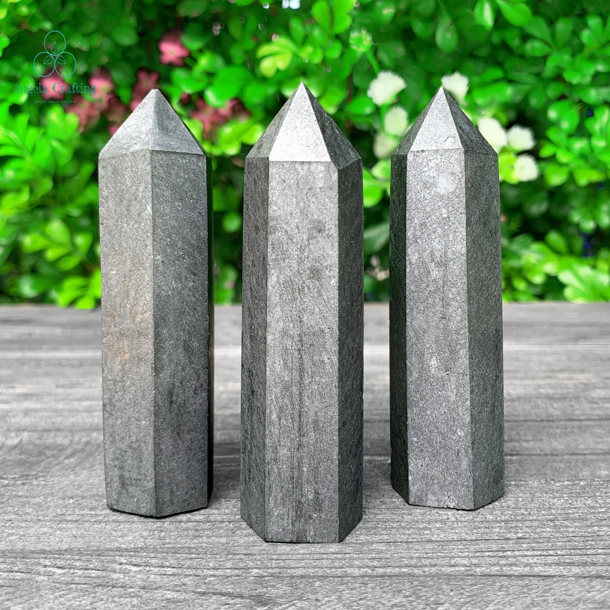 1pc Natural Shungite Tower - Black Synthetic Gemstone Point, Hexagonal Column for Reiki Balance & Meditation, Casual Style view 3