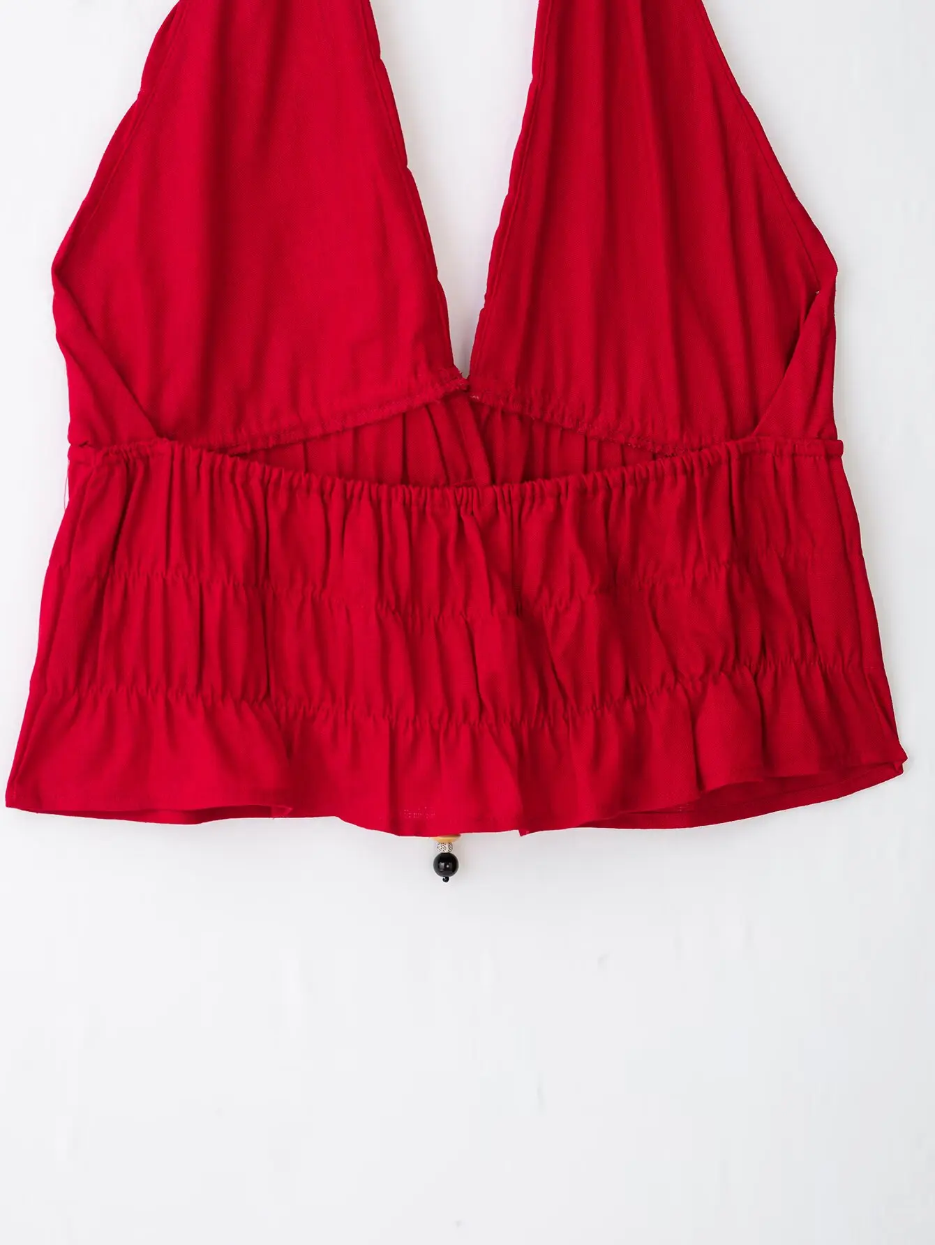 KONDALA Schicke Sommerliche Sexy Rote Damenanzüge mit Neckholder-Plissee-Weste + Langer Midirock mit Kordelzug – Modische Urlaubssets für Damen 2026 – Detail 12