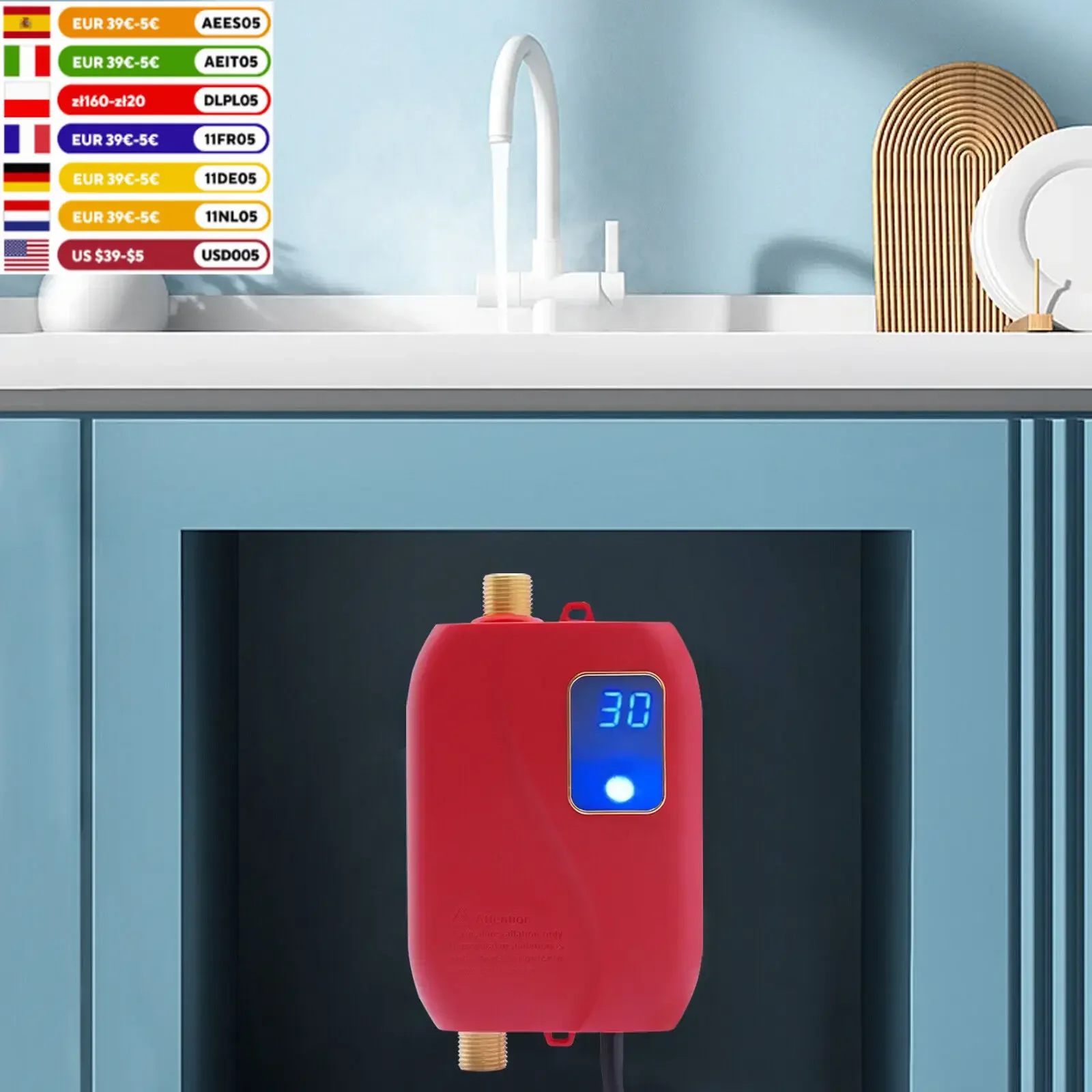 Mini Instant Electric Tankless Hot Water Heater Bathroom Shower Under Sink for Kitchen Apartment Bathroom RV Terrace Sink