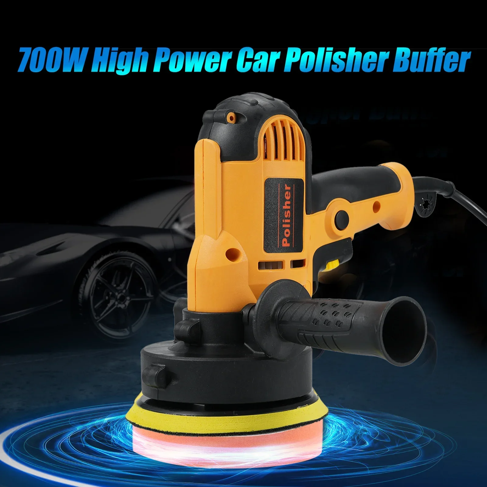 

5-дюймовый комплект для полировки электромобиля, 700 Вт, автомобильный буфер, 600-3700 об/мин, переменная полировальная машина с вспомогательной ручкой, губчатая шерсть